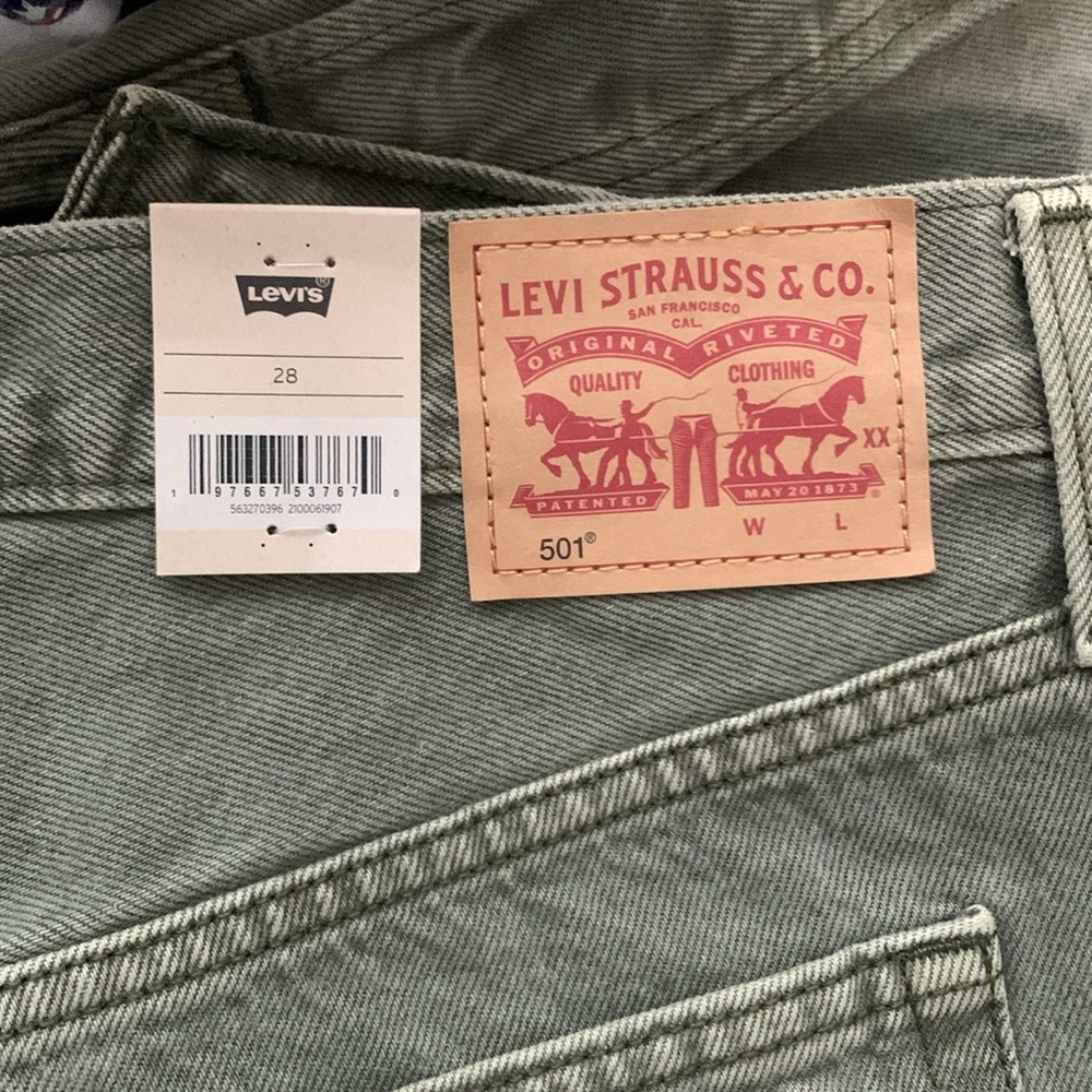 LEVIS 501 High Rise Jean Cut Off Shorts Olive Green NWT - Picture 9 of 11